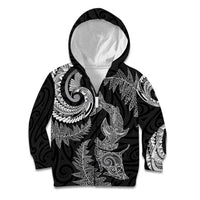 New Zealand Sea Animals with Maori Tribal Tattoo Kid Hoodie Shark Manta Ray with Silver Fern Black LT03 Zip Hoodie Black - Polynesian Pride
