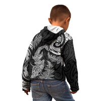 New Zealand Sea Animals with Maori Tribal Tattoo Kid Hoodie Shark Manta Ray with Silver Fern Black LT03 - Polynesian Pride