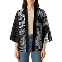 New Zealand Sea Animals with Maori Tribal Tattoo Kimono Shark Manta Ray with Silver Fern Black LT03 - Polynesian Pride