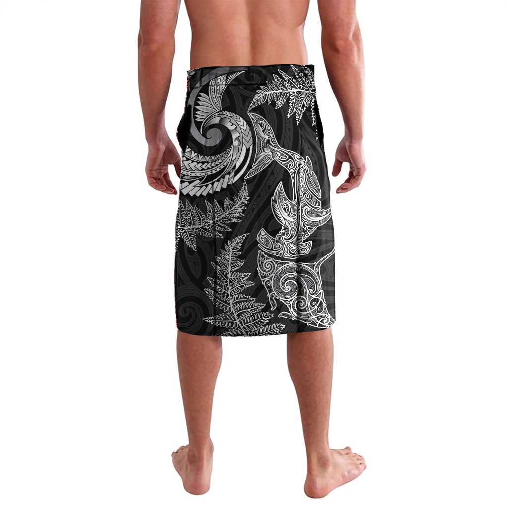 New Zealand Sea Animals with Maori Tribal Tattoo Lavalava Shark Manta Ray with Silver Fern Black LT03 - Polynesian Pride