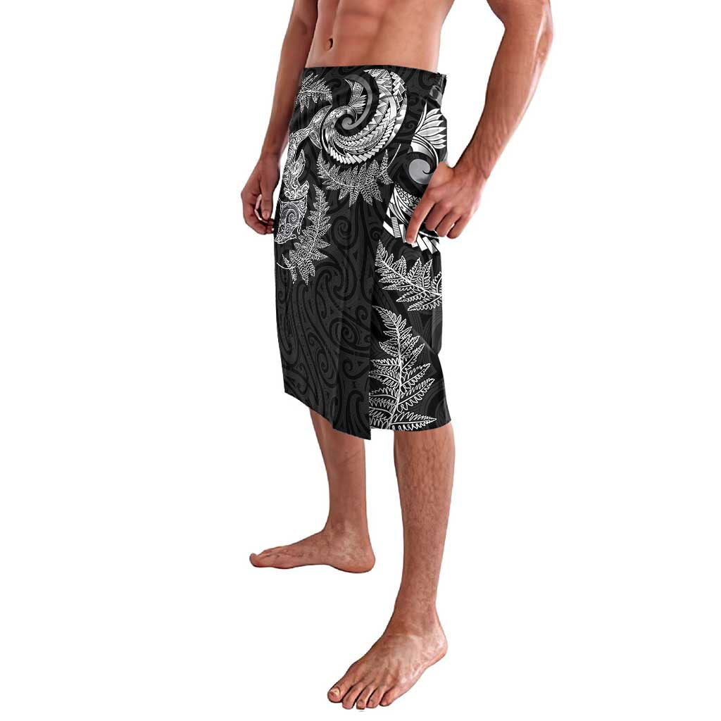New Zealand Sea Animals with Maori Tribal Tattoo Lavalava Shark Manta Ray with Silver Fern Black LT03 - Polynesian Pride
