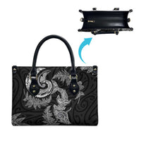 New Zealand Sea Animals with Maori Tribal Tattoo Leather Bag Shark Manta Ray with Silver Fern Black LT03 - Polynesian Pride