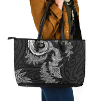 New Zealand Sea Animals with Maori Tribal Tattoo Leather Tote Bag Shark Manta Ray with Silver Fern Black LT03 - Polynesian Pride