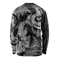 New Zealand Sea Animals with Maori Tribal Tattoo Long Sleeve Shirt Shark Manta Ray with Silver Fern Black LT03 - Polynesian Pride