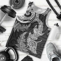 New Zealand Sea Animals with Maori Tribal Tattoo Men Tank Top Shark Manta Ray with Silver Fern Black LT03 - Polynesian Pride