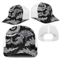 New Zealand Sea Animals with Maori Tribal Tattoo Mesh Trucker Cap Shark Manta Ray with Silver Fern Black LT03 - Polynesian Pride