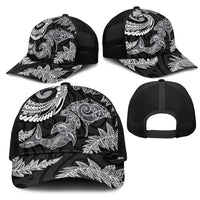New Zealand Sea Animals with Maori Tribal Tattoo Mesh Trucker Cap Shark Manta Ray with Silver Fern Black LT03 - Polynesian Pride