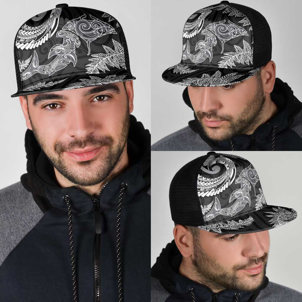 New Zealand Sea Animals with Maori Tribal Tattoo Mesh Trucker Cap Shark Manta Ray with Silver Fern Black LT03 - Polynesian Pride