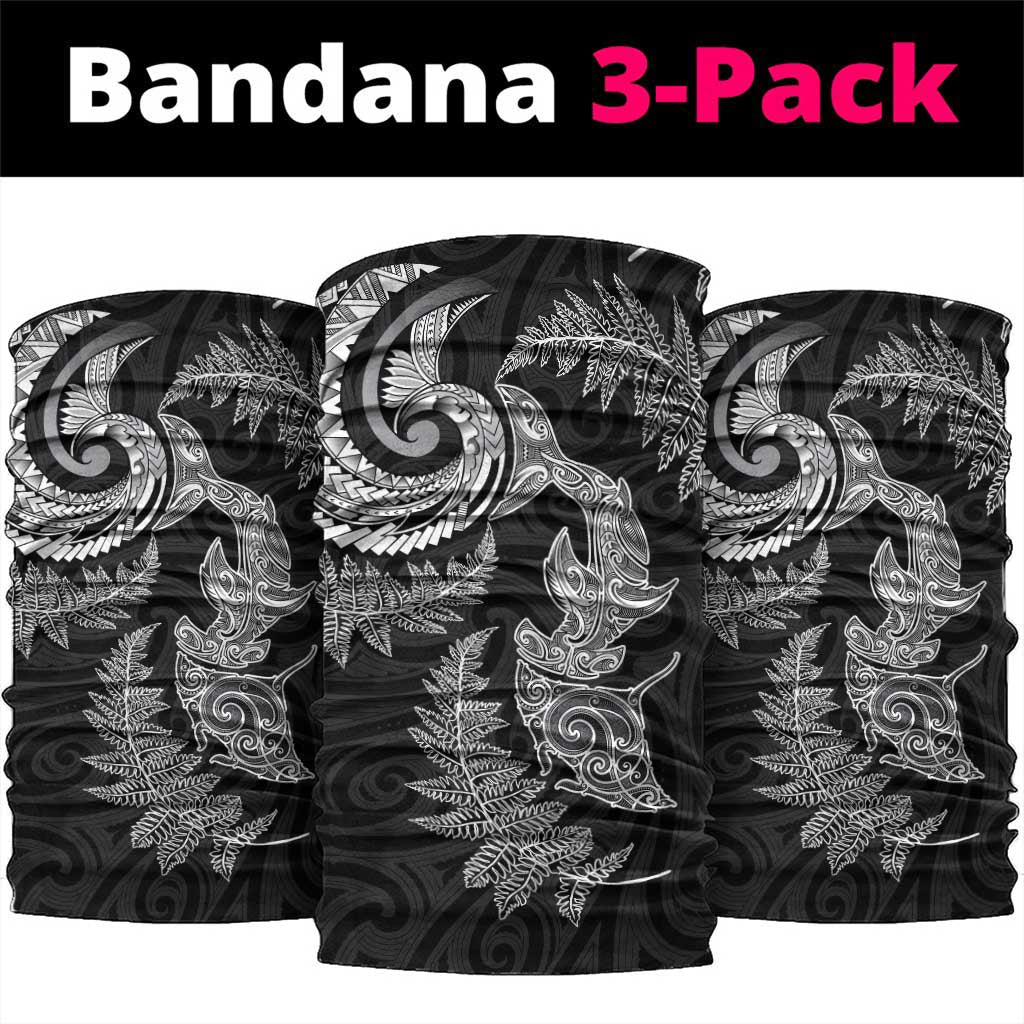New Zealand Sea Animals with Maori Tribal Tattoo Neck Gaiter Shark Manta Ray with Silver Fern Black LT03 package One Size: 25*50cm Black - Polynesian Pride