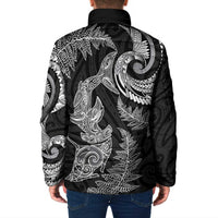 New Zealand Sea Animals with Maori Tribal Tattoo Padded Jacket Shark Manta Ray with Silver Fern Black LT03 - Polynesian Pride
