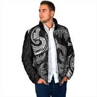 New Zealand Sea Animals with Maori Tribal Tattoo Padded Jacket Shark Manta Ray with Silver Fern Black LT03 - Polynesian Pride