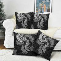 New Zealand Sea Animals with Maori Tribal Tattoo Pillow Cover Shark Manta Ray with Silver Fern Black LT03 - Polynesian Pride