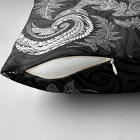 New Zealand Sea Animals with Maori Tribal Tattoo Pillow Cover Shark Manta Ray with Silver Fern Black LT03 - Polynesian Pride