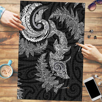 New Zealand Sea Animals with Maori Tribal Tattoo Puzzle Shark Manta Ray with Silver Fern Black LT03 Black - Polynesian Pride