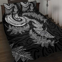 New Zealand Sea Animals with Maori Tribal Tattoo Quilt Bed Set Shark Manta Ray with Silver Fern Black LT03 Black - Polynesian Pride