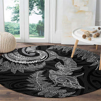 New Zealand Sea Animals with Maori Tribal Tattoo Round Carpet Shark Manta Ray with Silver Fern Black LT03 - Polynesian Pride