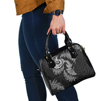 New Zealand Sea Animals with Maori Tribal Tattoo Shoulder Handbag Shark Manta Ray with Silver Fern Black LT03 - Polynesian Pride