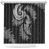 New Zealand Sea Animals with Maori Tribal Tattoo Shower Curtain Shark Manta Ray with Silver Fern Black LT03 Black - Polynesian Pride