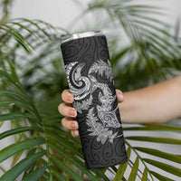 New Zealand Sea Animals with Maori Tribal Tattoo Skinny Tumbler Shark Manta Ray with Silver Fern Black LT03 - Polynesian Pride