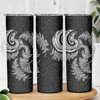 New Zealand Sea Animals with Maori Tribal Tattoo Skinny Tumbler Shark Manta Ray with Silver Fern Black LT03 - Polynesian Pride
