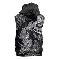 New Zealand Sea Animals with Maori Tribal Tattoo Sleeveless Zip Hoodie Shark Manta Ray with Silver Fern Black LT03 - Polynesian Pride