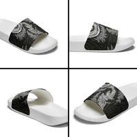 New Zealand Sea Animals with Maori Tribal Tattoo Slide Sandals Shark Manta Ray with Silver Fern Black LT03 - Polynesian Pride