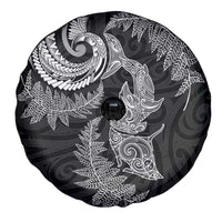 New Zealand Sea Animals with Maori Tribal Tattoo Spare Tire Cover Shark Manta Ray with Silver Fern Black LT03 - Polynesian Pride