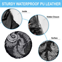 New Zealand Sea Animals with Maori Tribal Tattoo Spare Tire Cover Shark Manta Ray with Silver Fern Black LT03 - Polynesian Pride