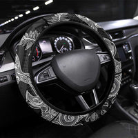 New Zealand Sea Animals with Maori Tribal Tattoo Steering Wheel Cover Shark Manta Ray with Silver Fern Black LT03 Universal Fit Black - Polynesian Pride