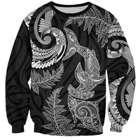 New Zealand Sea Animals with Maori Tribal Tattoo Sweatshirt Shark Manta Ray with Silver Fern Black LT03 Unisex Black - Polynesian Pride