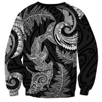 New Zealand Sea Animals with Maori Tribal Tattoo Sweatshirt Shark Manta Ray with Silver Fern Black LT03 - Polynesian Pride