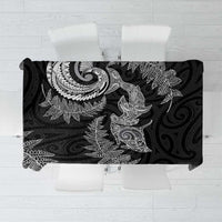 New Zealand Sea Animals with Maori Tribal Tattoo Tablecloth Shark Manta Ray with Silver Fern Black LT03 Black - Polynesian Pride