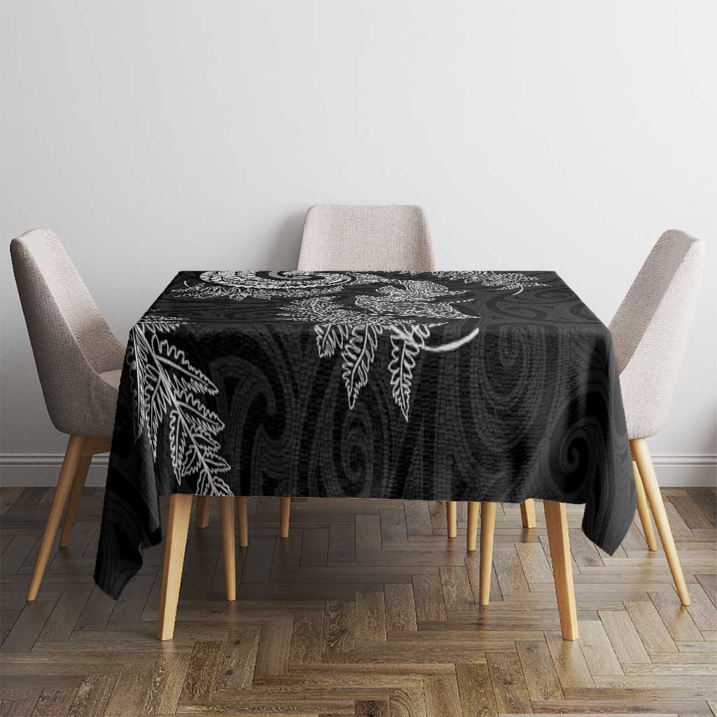 New Zealand Sea Animals with Maori Tribal Tattoo Tablecloth Shark Manta Ray with Silver Fern Black LT03 - Polynesian Pride