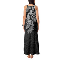 New Zealand Sea Animals with Maori Tribal Tattoo Tank Maxi Dress Shark Manta Ray with Silver Fern Black LT03 - Polynesian Pride