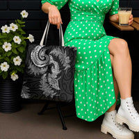 New Zealand Sea Animals with Maori Tribal Tattoo Tote Bag Shark Manta Ray with Silver Fern Black LT03 - Polynesian Pride