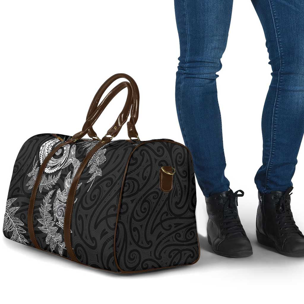 New Zealand Sea Animals with Maori Tribal Tattoo Travel Bag Shark Manta Ray with Silver Fern Black LT03 - Polynesian Pride