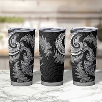 New Zealand Sea Animals with Maori Tribal Tattoo Tumbler Cup Shark Manta Ray with Silver Fern Black LT03 - Polynesian Pride