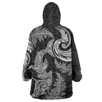 New Zealand Sea Animals with Maori Tribal Tattoo Wearable Blanket Hoodie Shark Manta Ray with Silver Fern Black LT03 - Polynesian Pride