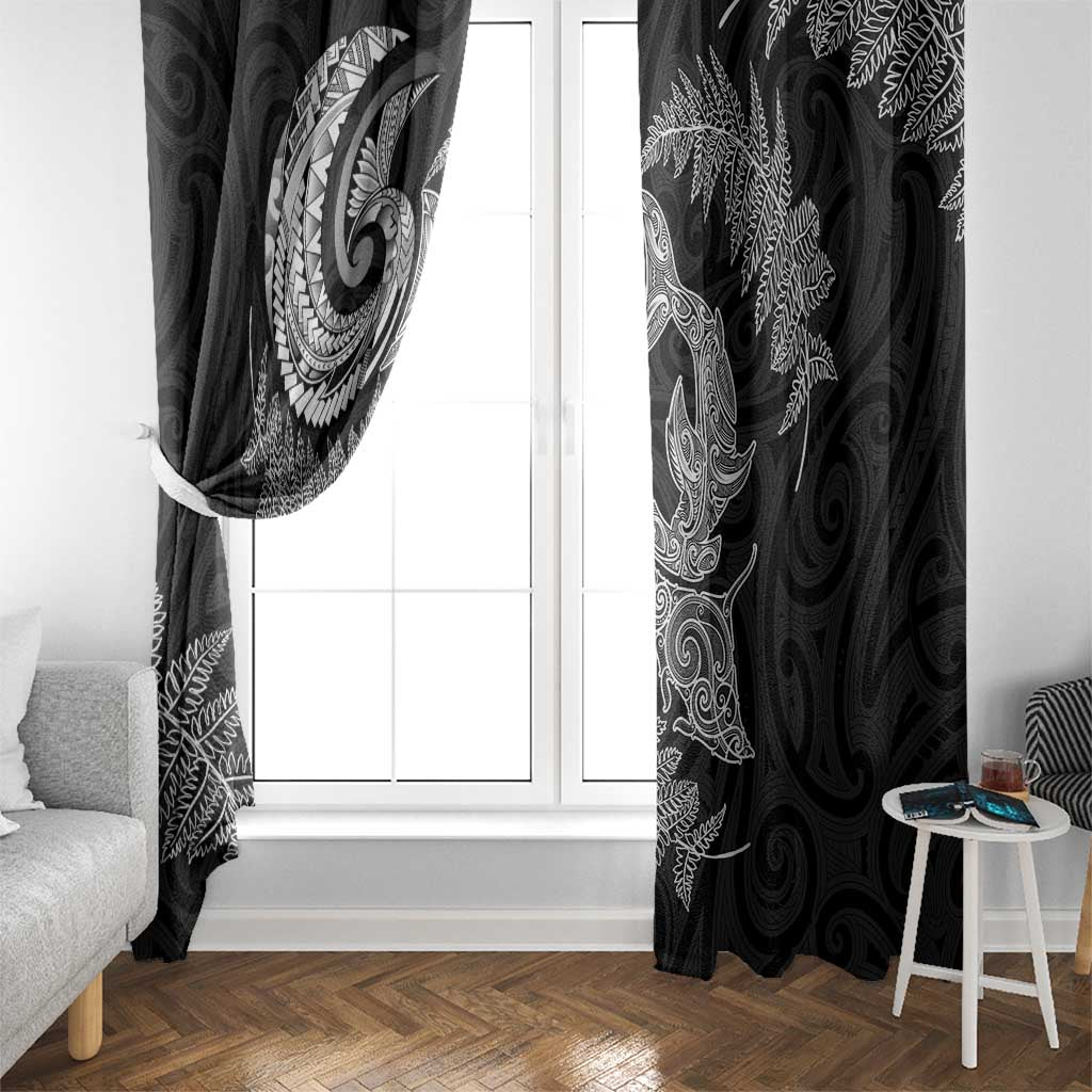 New Zealand Sea Animals with Maori Tribal Tattoo Window Curtain Shark Manta Ray with Silver Fern Black LT03 - Polynesian Pride