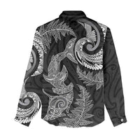New Zealand Sea Animals with Maori Tribal Tattoo Women Casual Shirt Shark Manta Ray with Silver Fern Black LT03 - Polynesian Pride