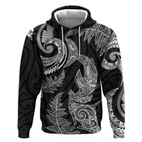 New Zealand Sea Animals with Maori Tribal Tattoo Zip Hoodie Shark Manta Ray with Silver Fern Black LT03 Pullover Hoodie Black - Polynesian Pride