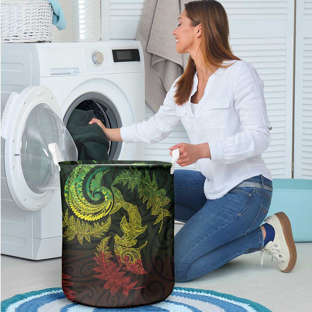 New Zealand Sea Animals with Maori Tribal Tattoo Laundry Basket Shark Manta Ray with Silver Fern Reggae LT03 - Polynesian Pride