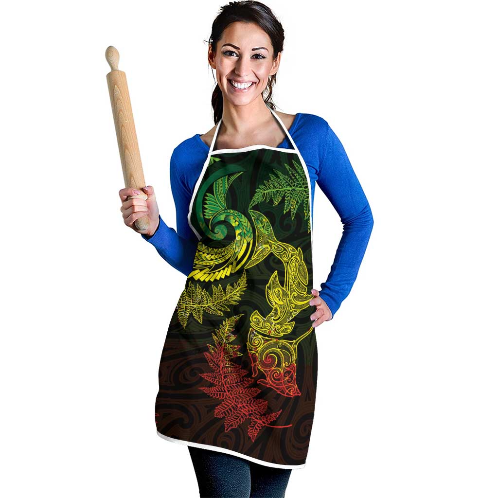 New Zealand Sea Animals with Maori Tribal Tattoo Apron Shark Manta Ray with Silver Fern Reggae LT03 - Polynesian Pride
