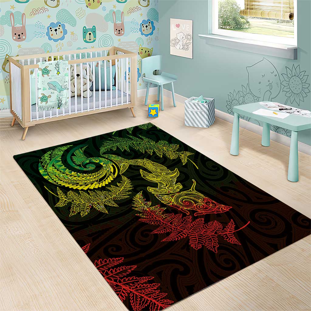New Zealand Sea Animals with Maori Tribal Tattoo Area Rug Shark Manta Ray with Silver Fern Reggae LT03 - Polynesian Pride