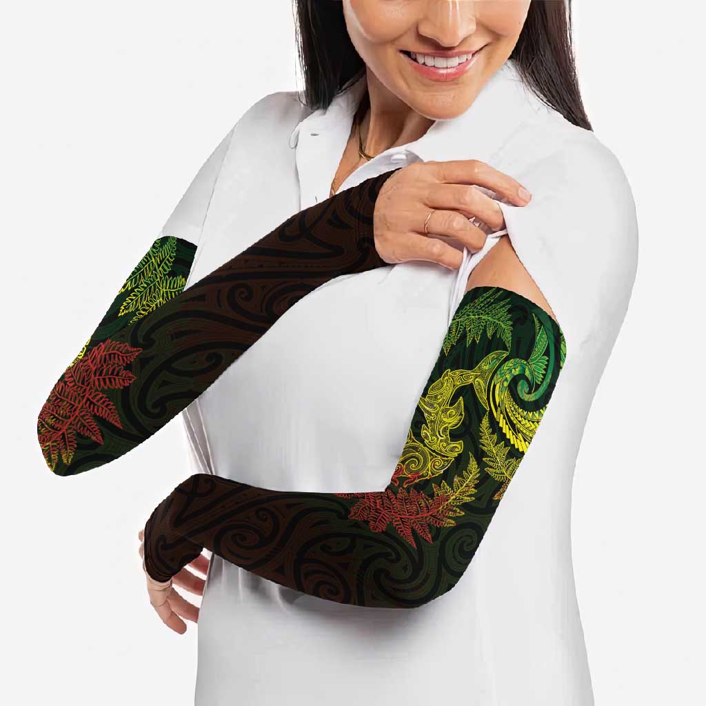 New Zealand Sea Animals with Maori Tribal Tattoo Arm Sleeves Shark Manta Ray with Silver Fern Reggae LT03 - Polynesian Pride