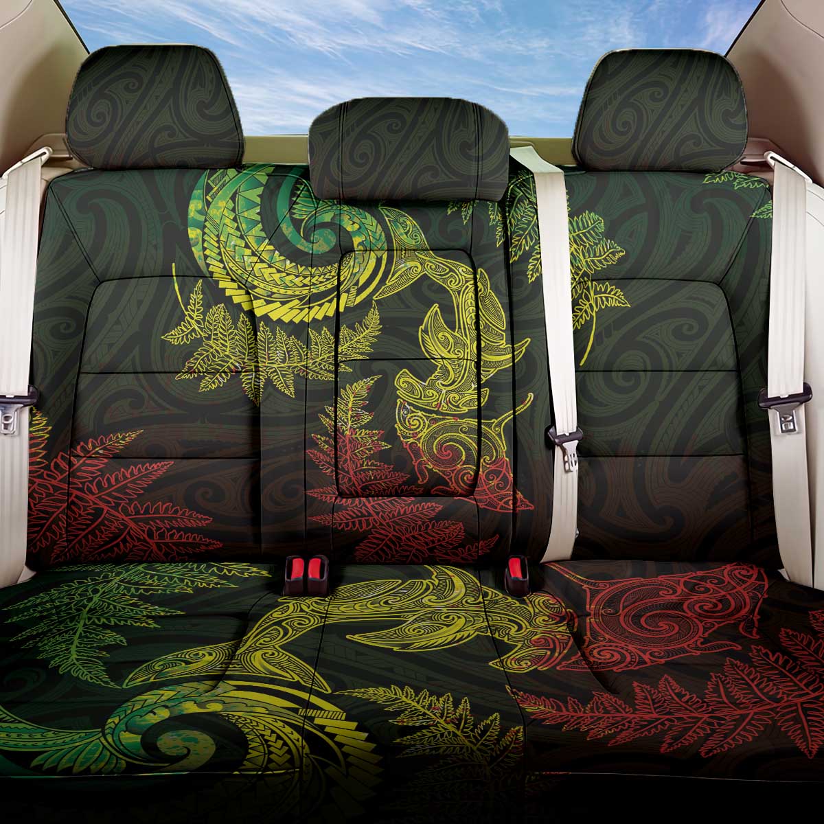 New Zealand Sea Animals with Maori Tribal Tattoo Back Car Seat Cover Shark Manta Ray with Silver Fern Reggae LT03 One Size Reggae - Polynesian Pride