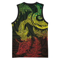 New Zealand Sea Animals with Maori Tribal Tattoo Basketball Jersey Shark Manta Ray with Silver Fern Reggae LT03 - Polynesian Pride