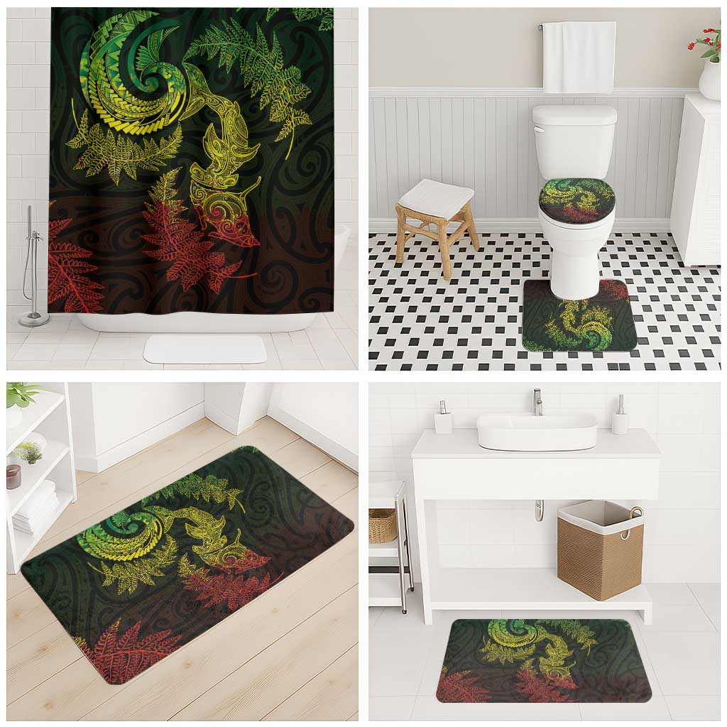 New Zealand Sea Animals with Maori Tribal Tattoo Bathroom Set Shark Manta Ray with Silver Fern Reggae LT03 - Polynesian Pride