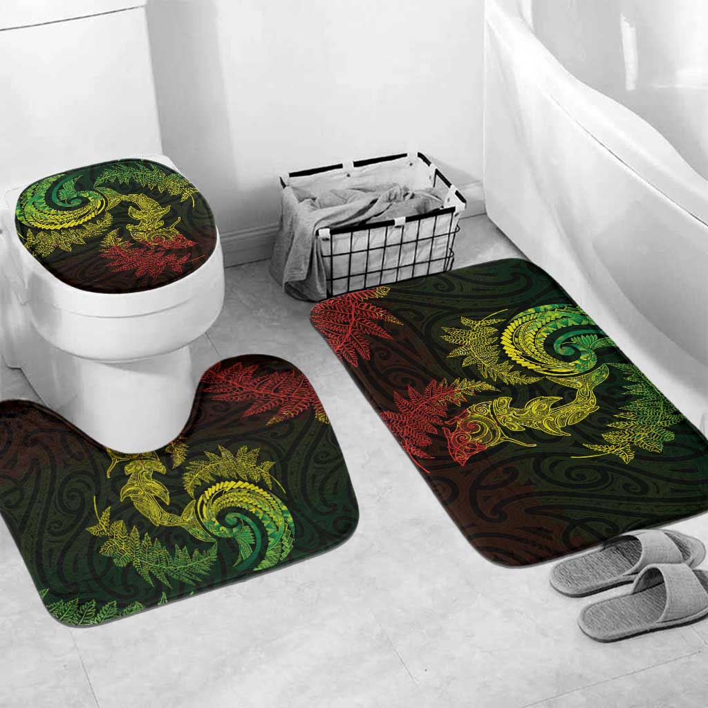 New Zealand Sea Animals with Maori Tribal Tattoo Bathroom Set Shark Manta Ray with Silver Fern Reggae LT03 Mat Set Only (3 pcs) One Size Reggae - Polynesian Pride