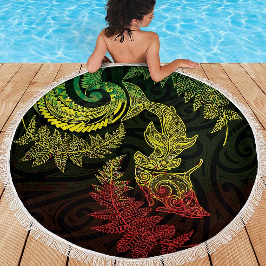 New Zealand Sea Animals with Maori Tribal Tattoo Beach Blanket Shark Manta Ray with Silver Fern Reggae LT03 - Polynesian Pride